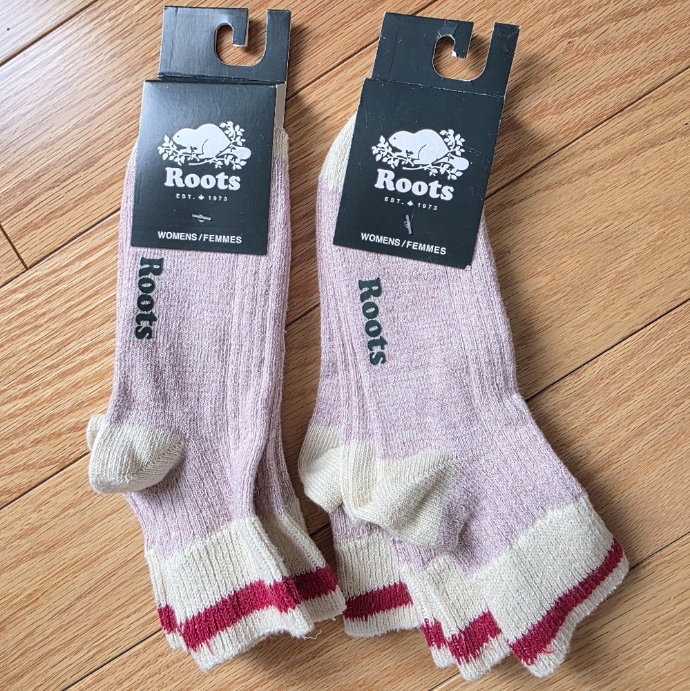 Roots Cabin Ankle Socks 4 Pack, One Size, Pink